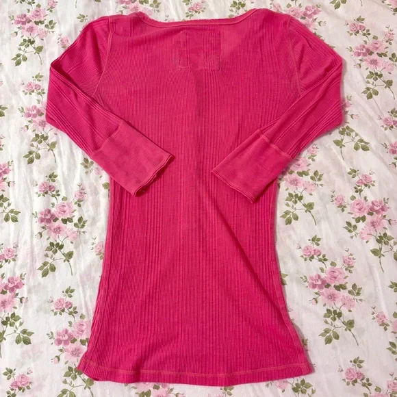 Hollister 2000s Pink Ribbed Quarter Sleeve Top - Picture 8 of 8